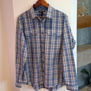 Michael Kors Dress shirt, Blue and White Plaid Long-Sleeve Shirt, Men’s Large